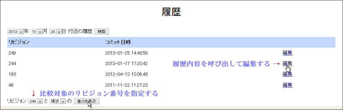 履歴一覧の表示例