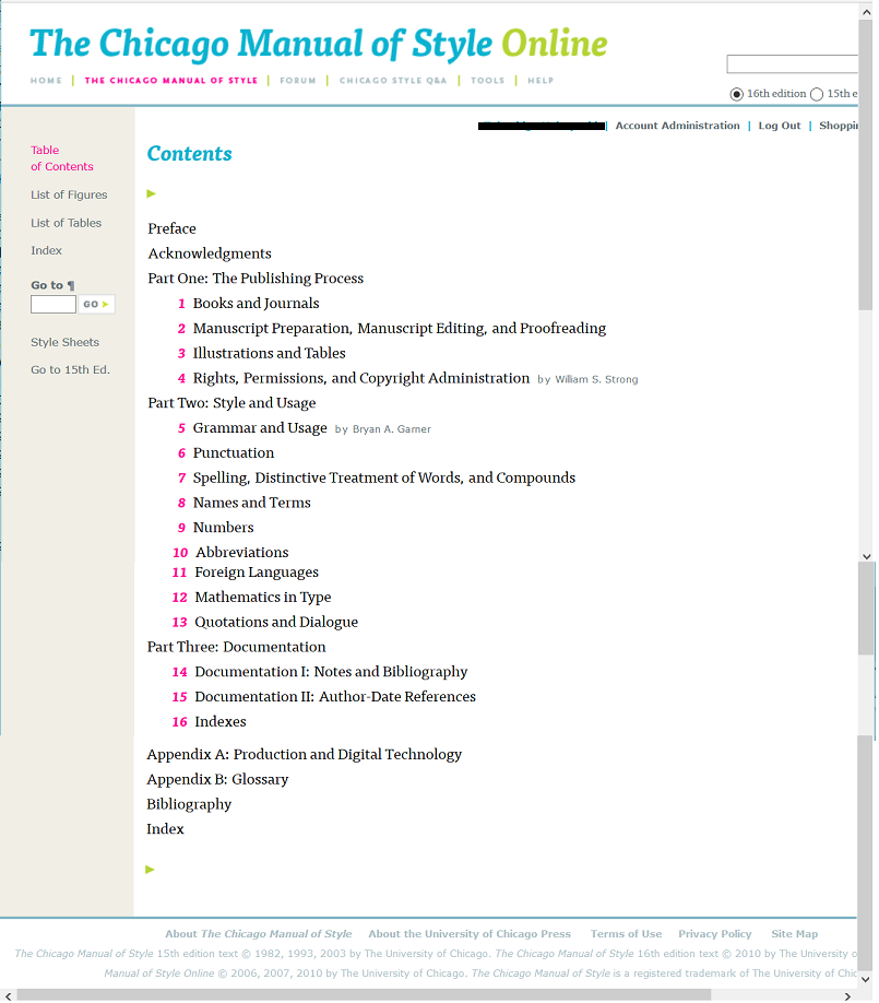 『Chicago Manual of Style』オンライン版トップページ